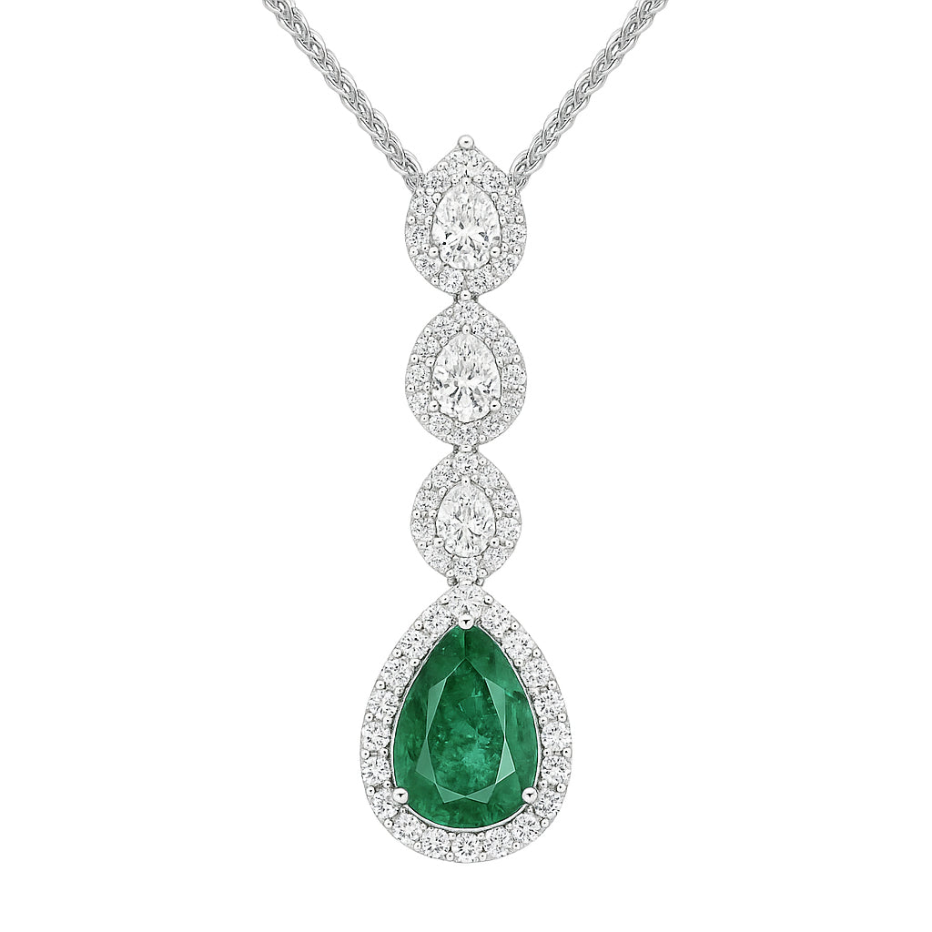 Handmade 18K White Gold Green Emerald Pendant, 0.56ct