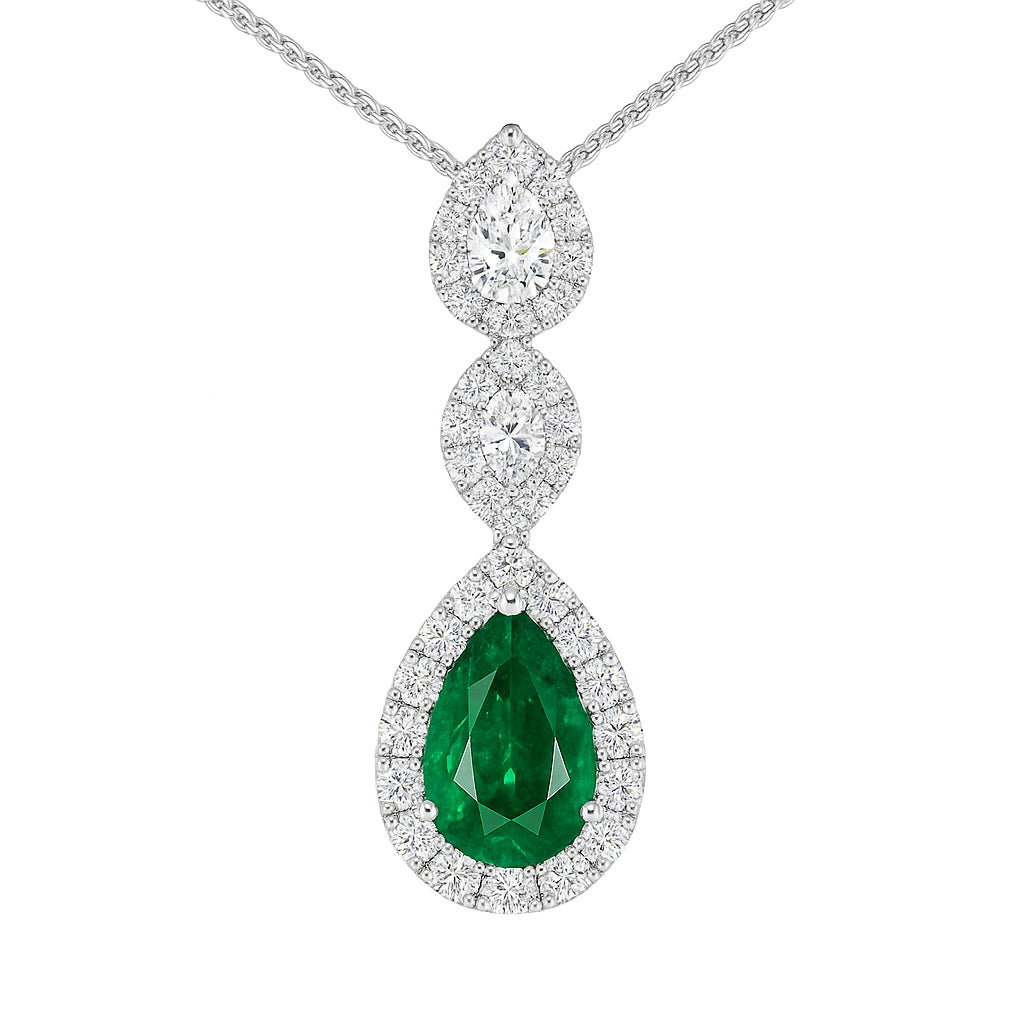 Handmade 18K White Gold Green Emerald Pendant, 1.61ct