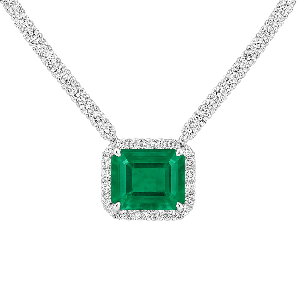 EP056373 - Necklace 18KW/13.1G 1EMER-8.37CT 28RD-0.40CT