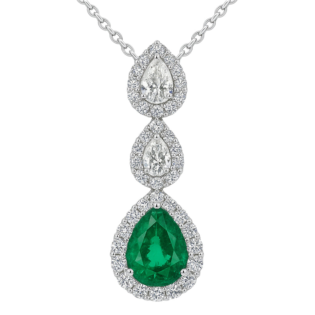 Handmade 18K White Gold Emerald and Pearl Pendant, 8-9mm, 2.58ct