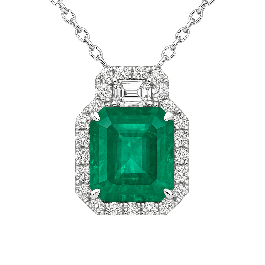 Handmade 18K White Gold Emerald Pendant, 5.06ct