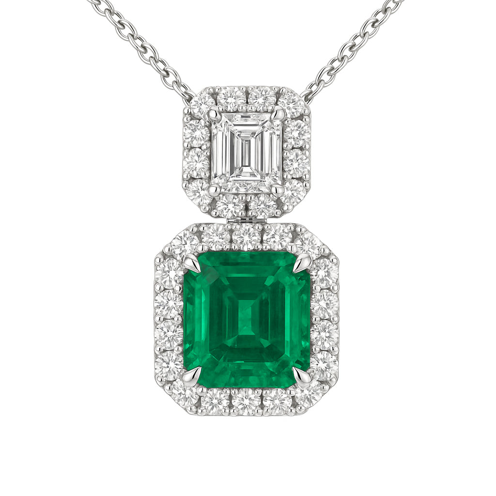 Handmade 18K White Gold Emerald Pendant, 3.25ct