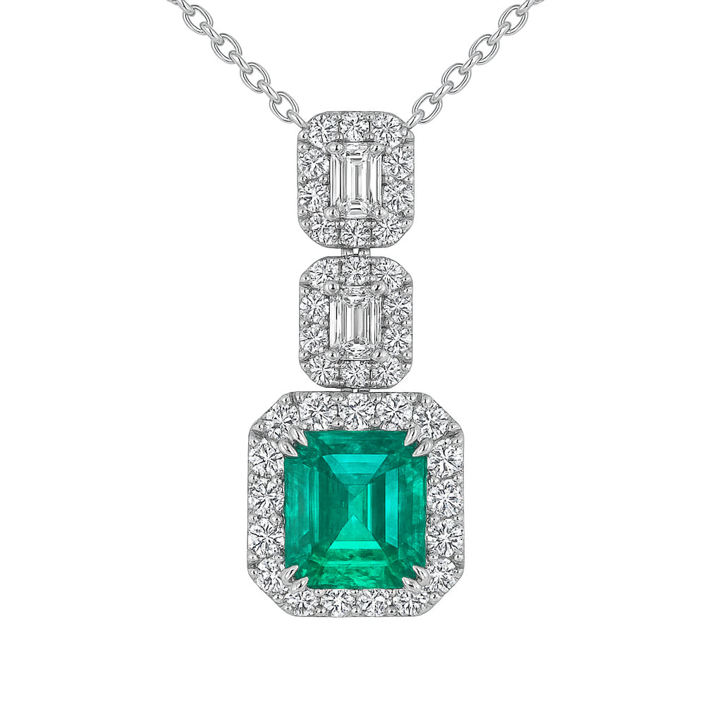 Handmade 18K White Gold Emerald and Diamond Pendant, 2.55ct