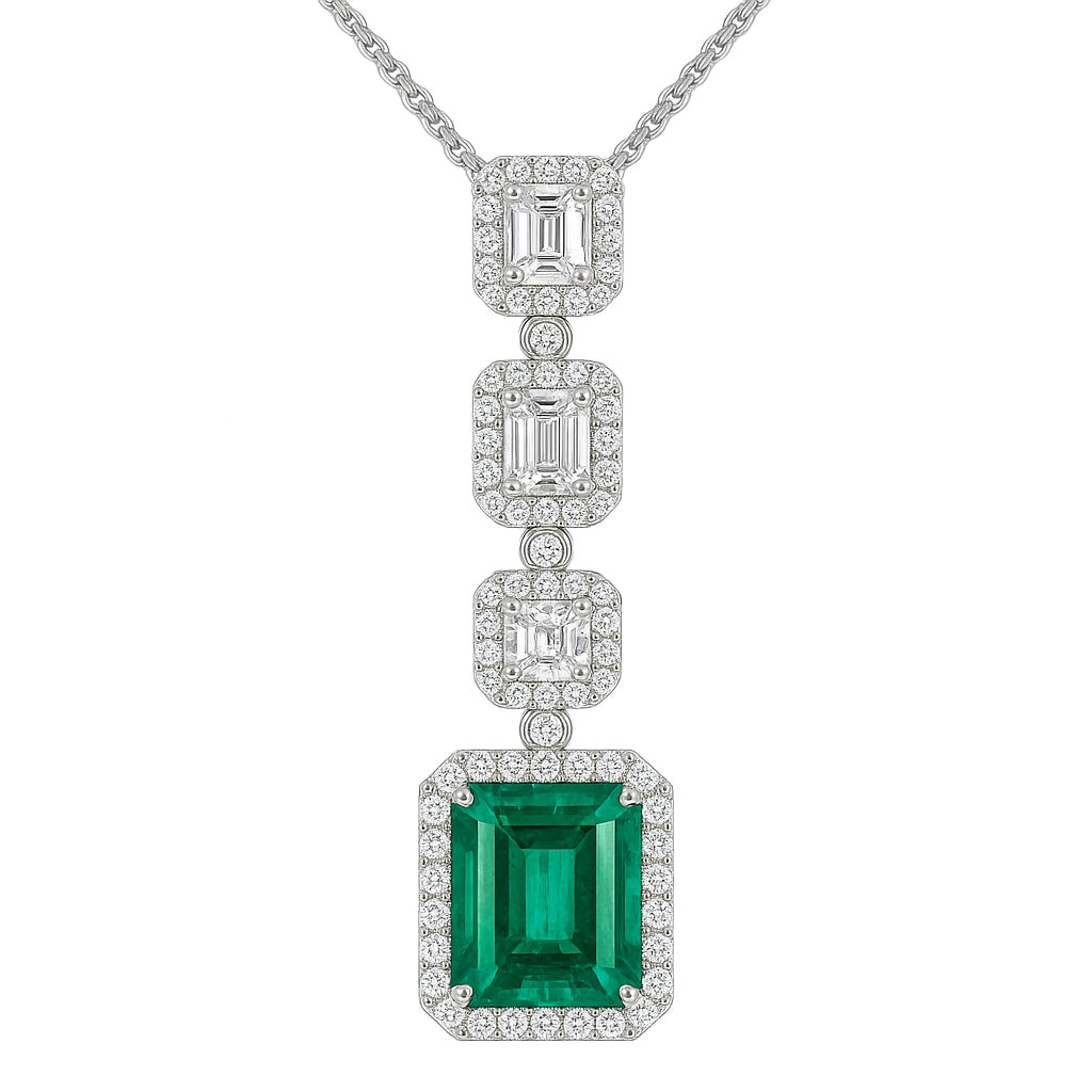 Handmade 18K White Gold Emerald Pendant, 4.27ct