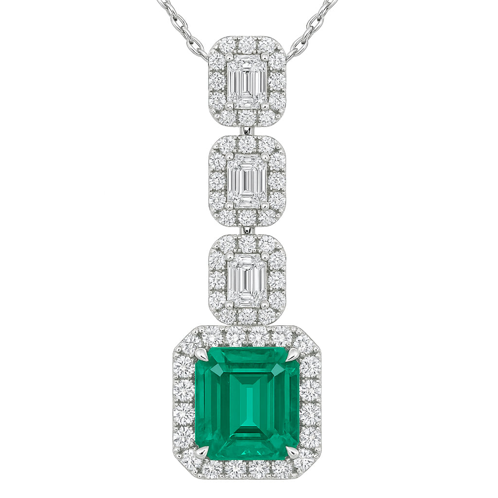 Handmade 18K White Gold Emerald Pendant, 6.31ct