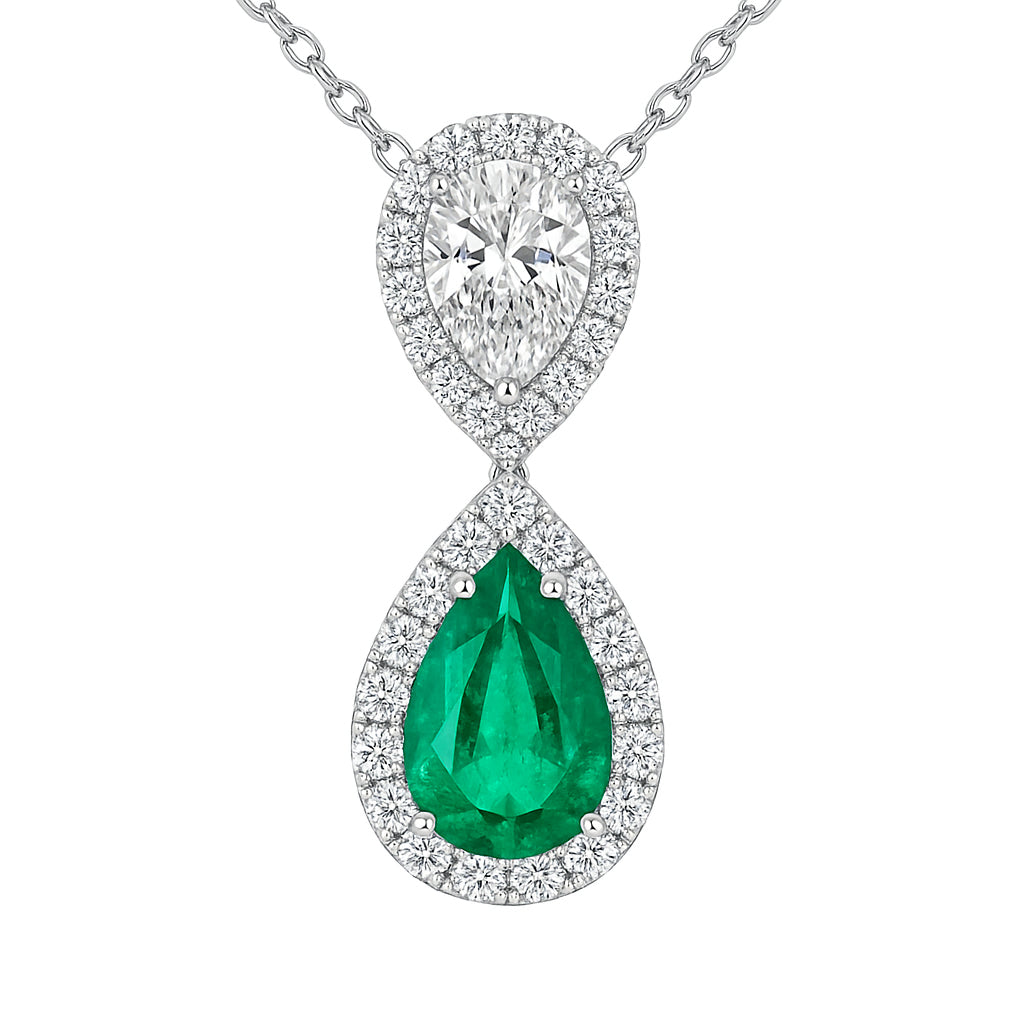 Handmade 18K White Gold Green Emerald Pendant, 2.01ct