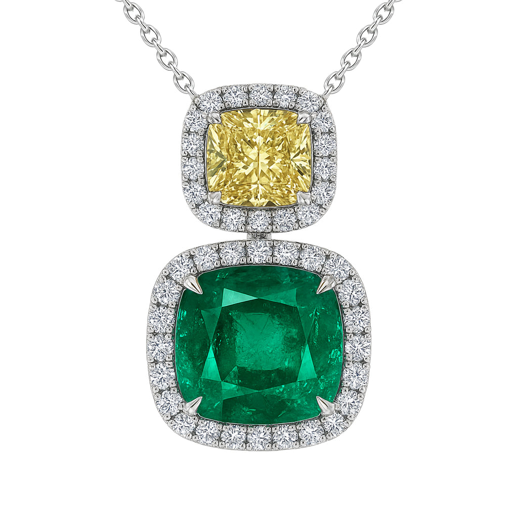 Handmade 18K Yellow Gold Green Emerald Pendant, 6.28ct