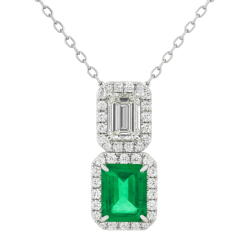 Handmade 18K White Gold Green Emerald Pendant, 1.43ct