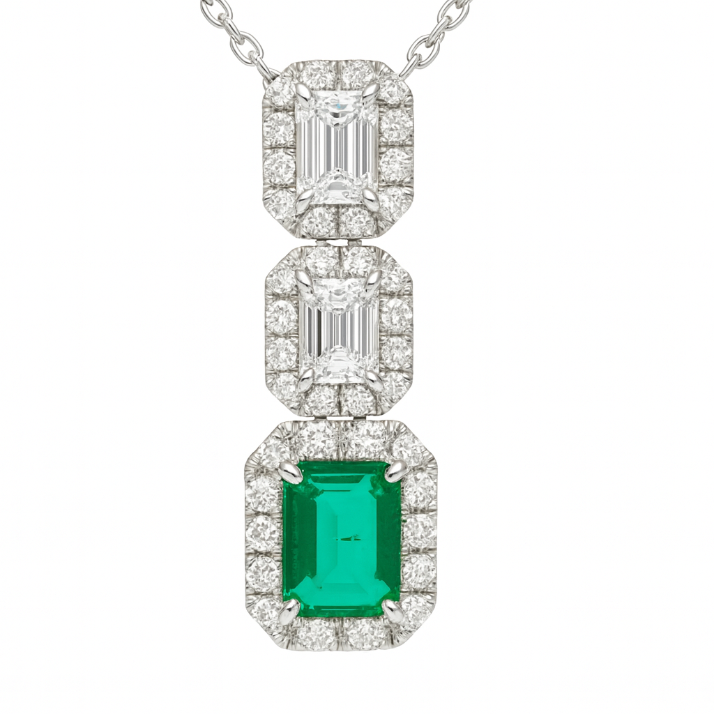 Handmade 18K White Gold Emerald Pendant, 1.11ct