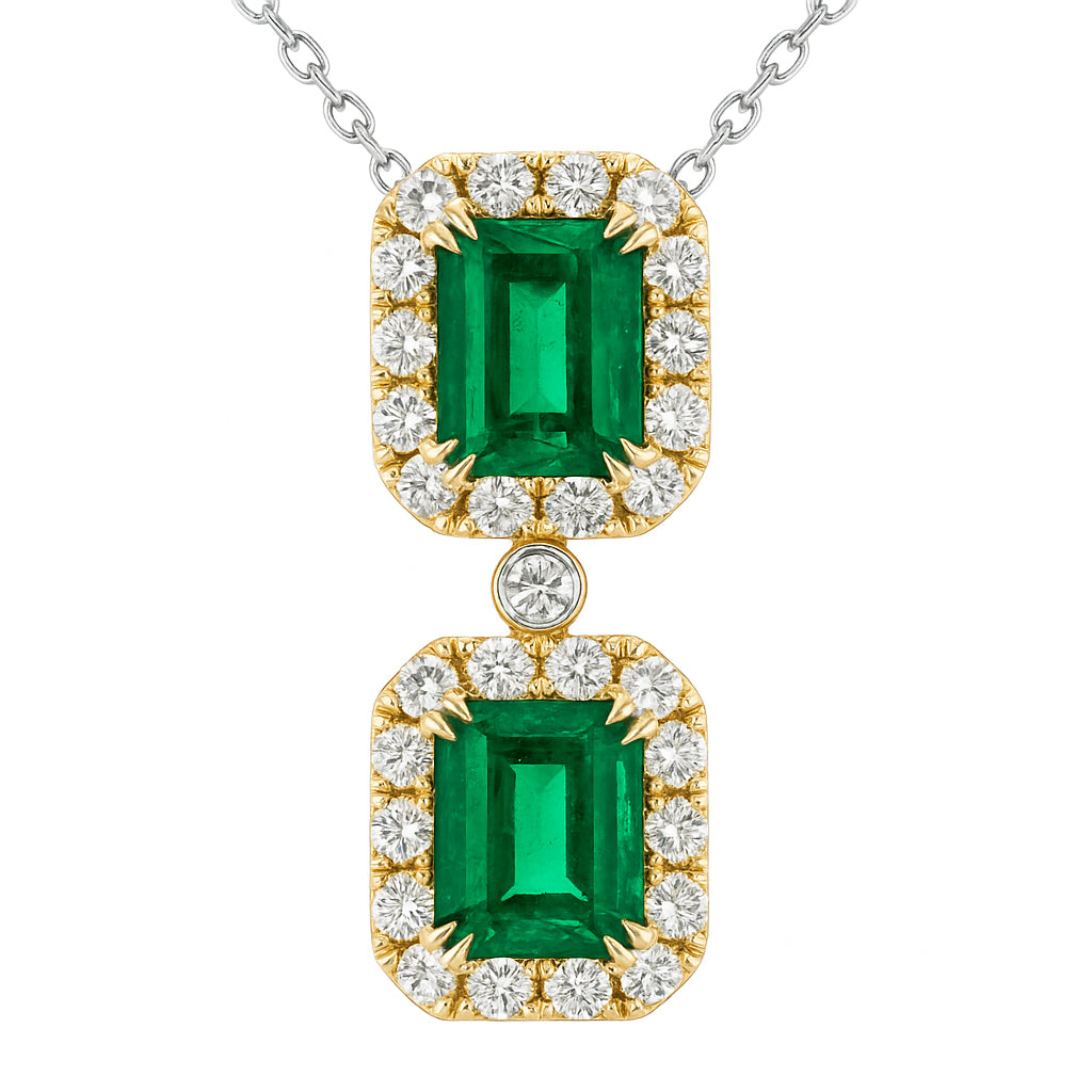 Handmade 18K Yellow Gold Green Emerald Pendant, 2.54ct