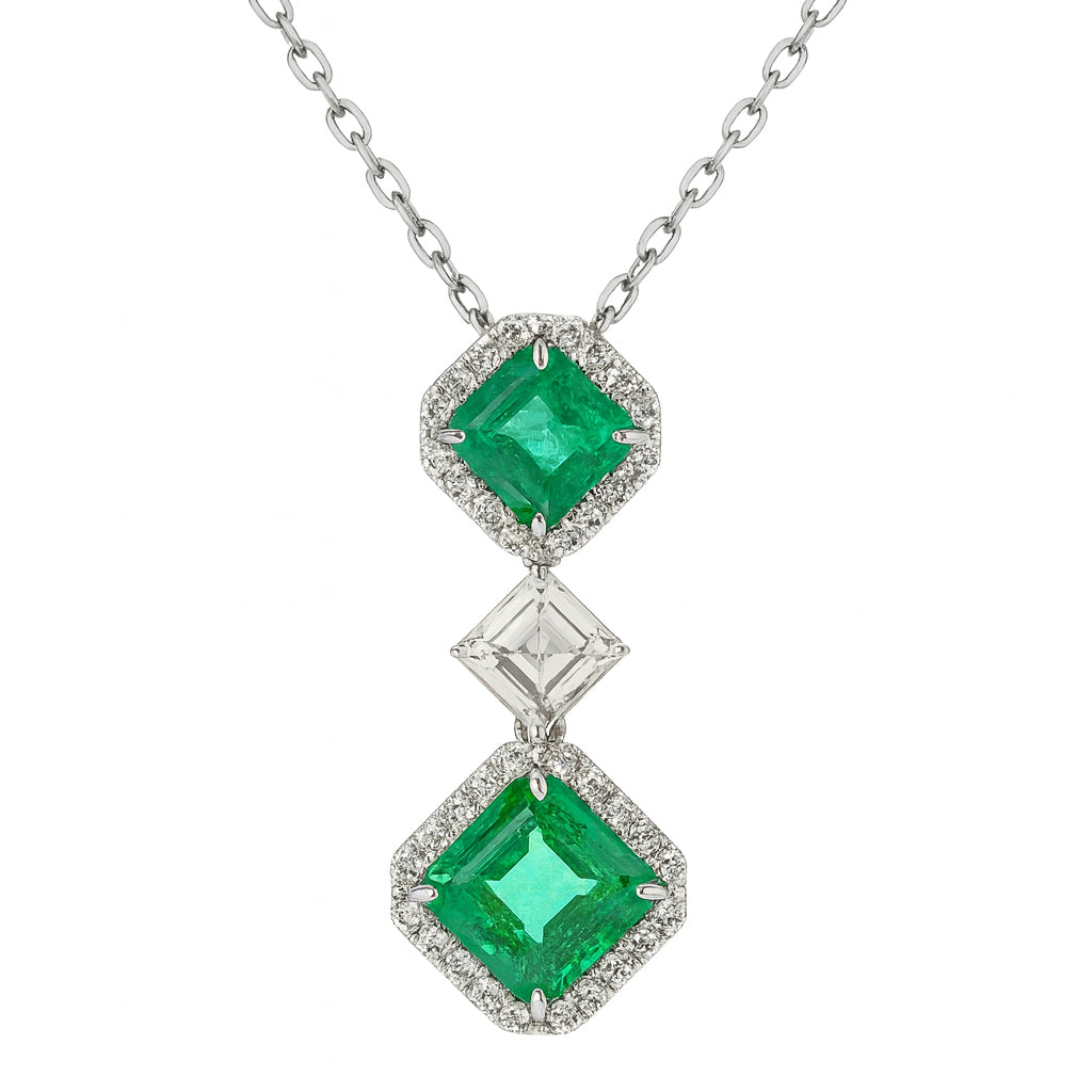 Handmade 18K White Gold Emerald Pendant, 1.89ct