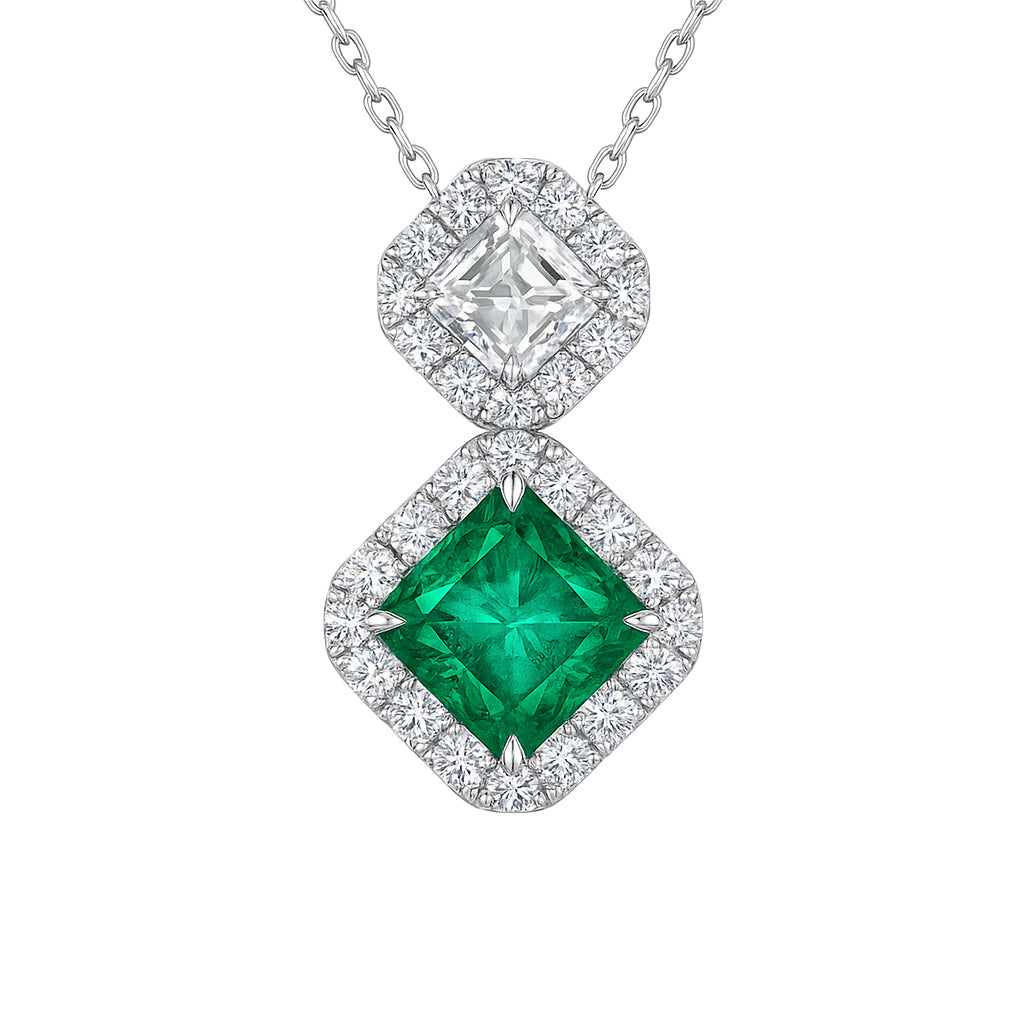 Handmade 18K White Gold Green Emerald Pendant, 1.24ct