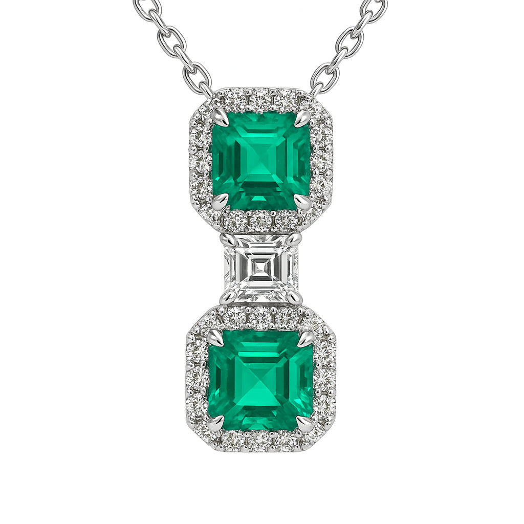 Handmade 18K White Gold Emerald and Diamond Pendant, 1.63ct