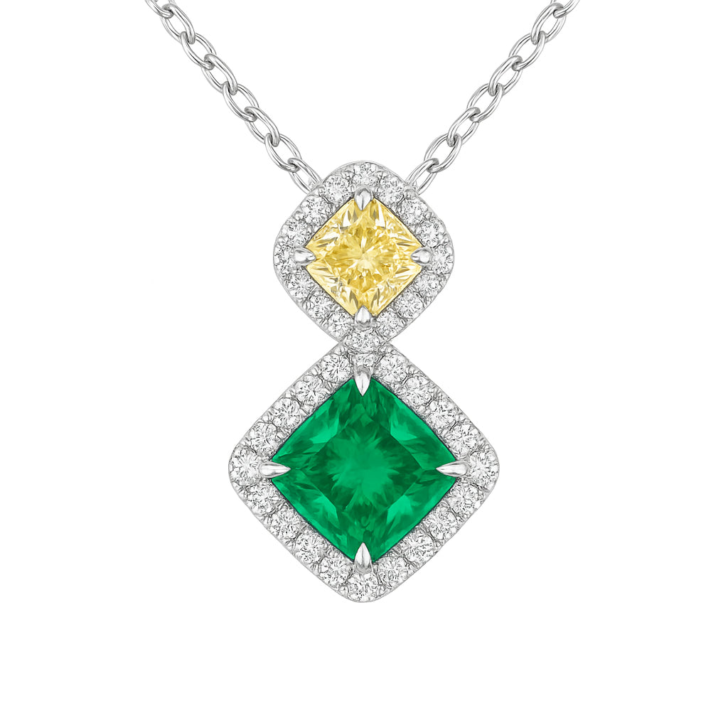Handmade 18K White Gold Green Emerald Pendant, 0.77ct