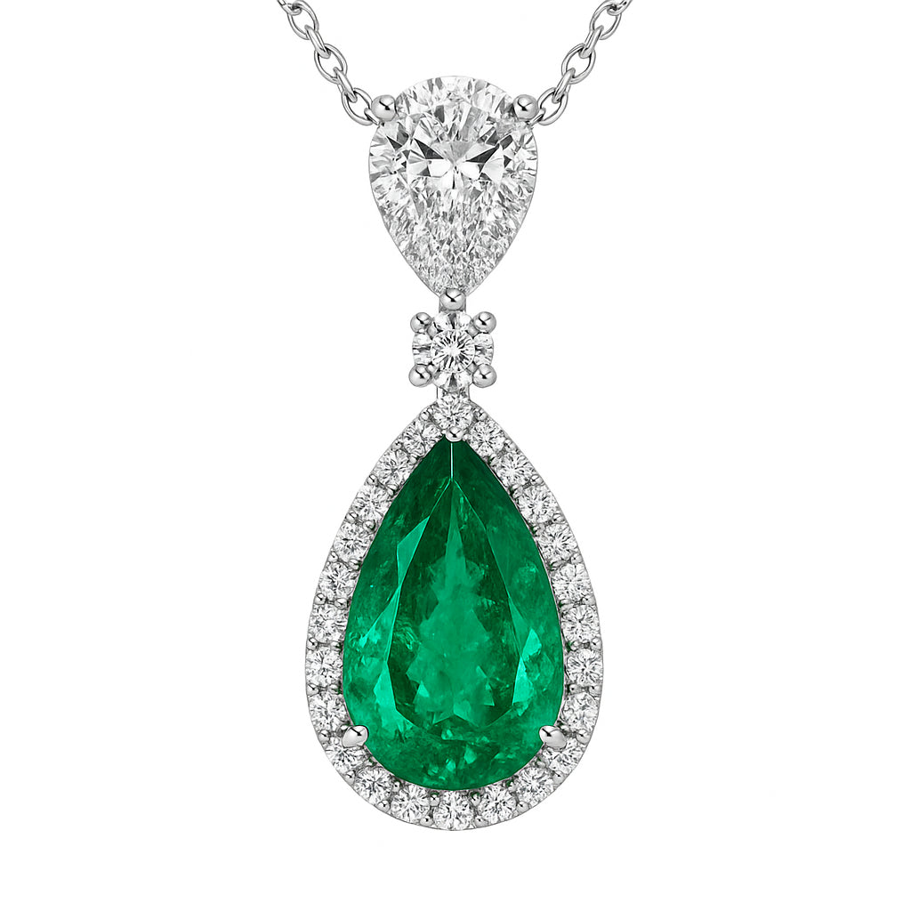 Handmade 18K White Gold Emerald Pearl Pendant, 10mm, 3.73ct