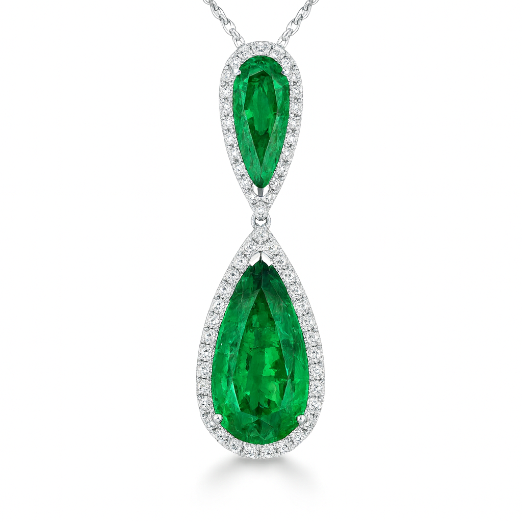 Handmade 18K White Gold Green Emerald Pendant, 5.79ct