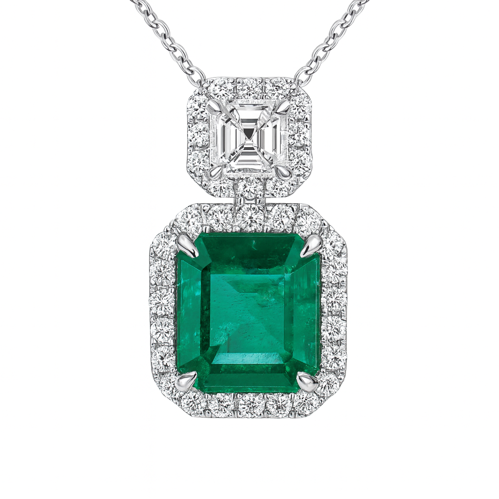 Handmade 18K White Gold Emerald Pendant, 4.33ct
