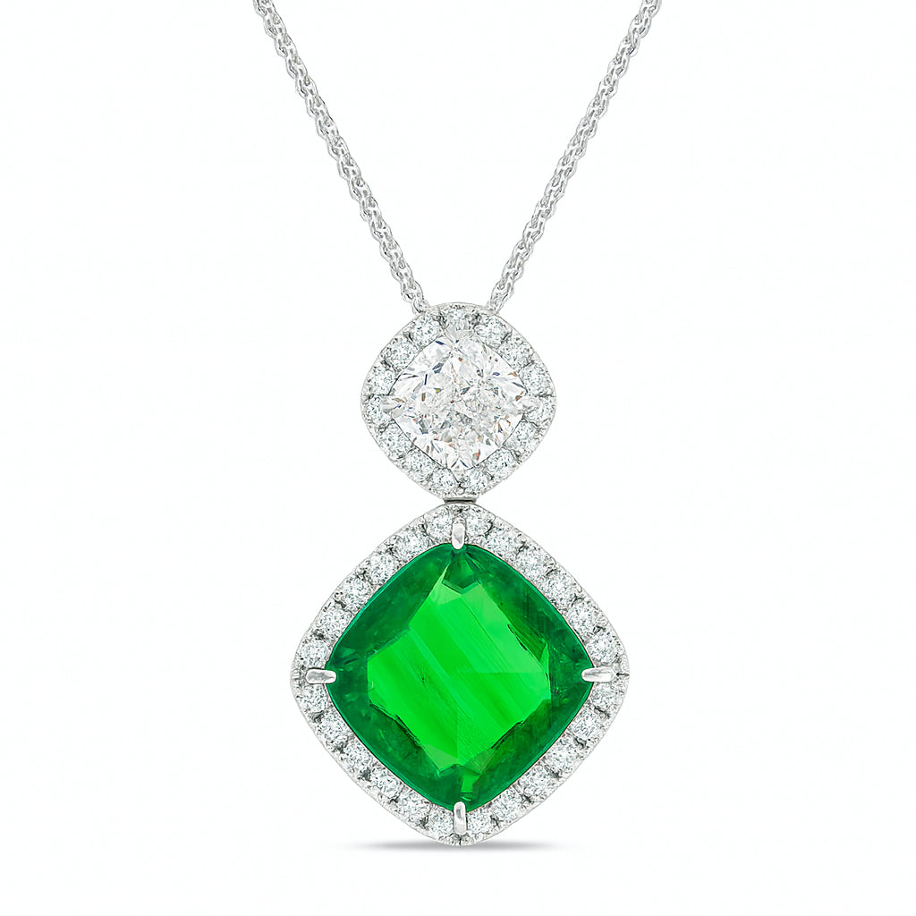 Handmade 18K White Gold Emerald Pendant, 3.81ct