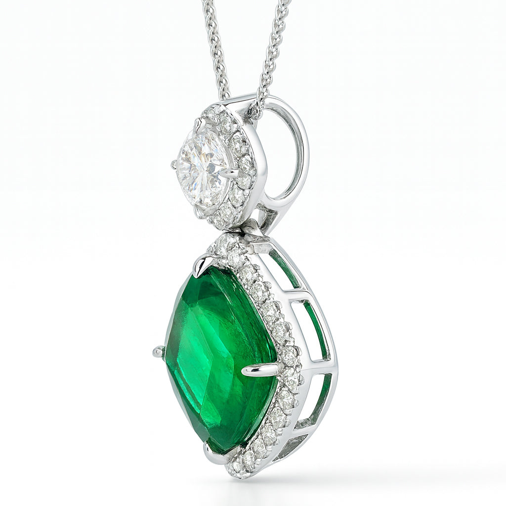 Handmade 18K White Gold Emerald Pendant, 3.81ct