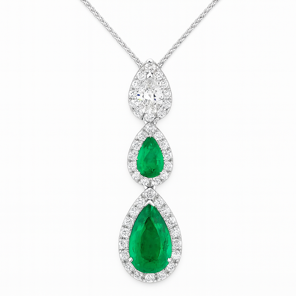 EP056858 - Pendant 18KW/2.5G 2EMER-2.85CT 1PEAR-0.34CT 50RD-0.49CT