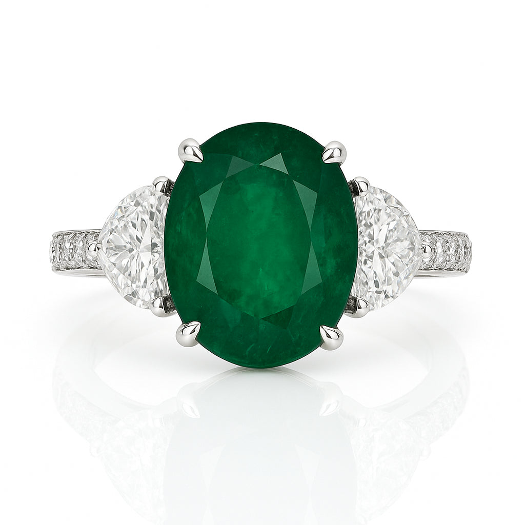 Handmade 18K White Gold Green Emerald Ring, 4.26ct