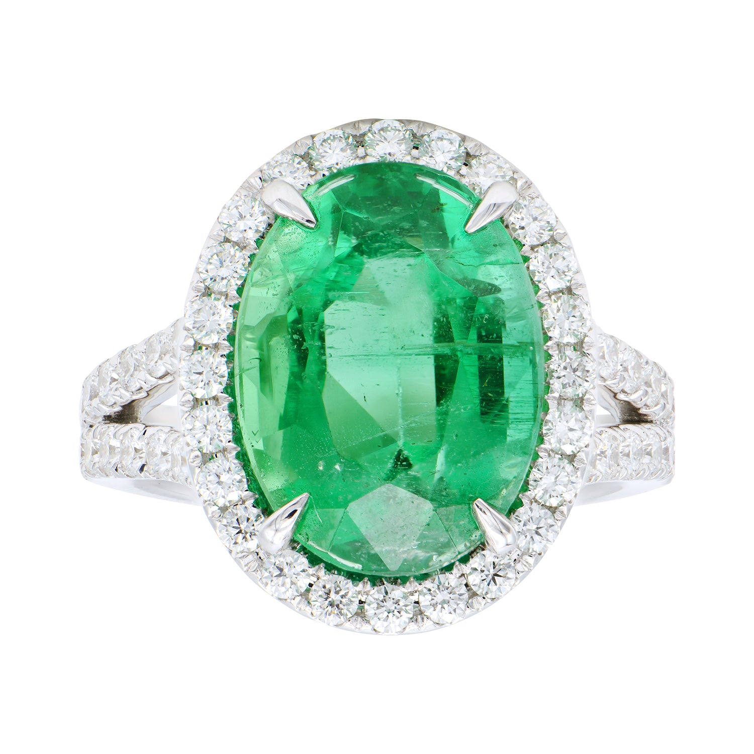 Ring 18KW/7.9G 1EMER-6.75CT 72RD-1.05CT