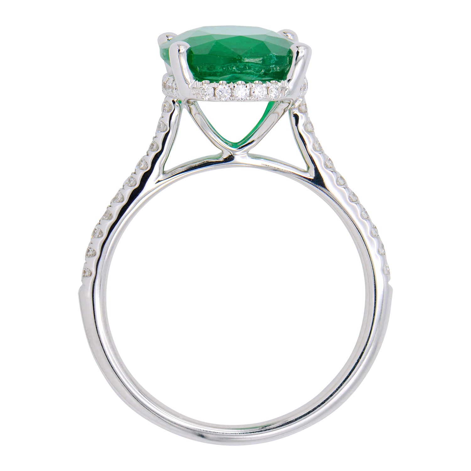 Handmade 18K White Gold Green Emerald Ring, 3.34ct