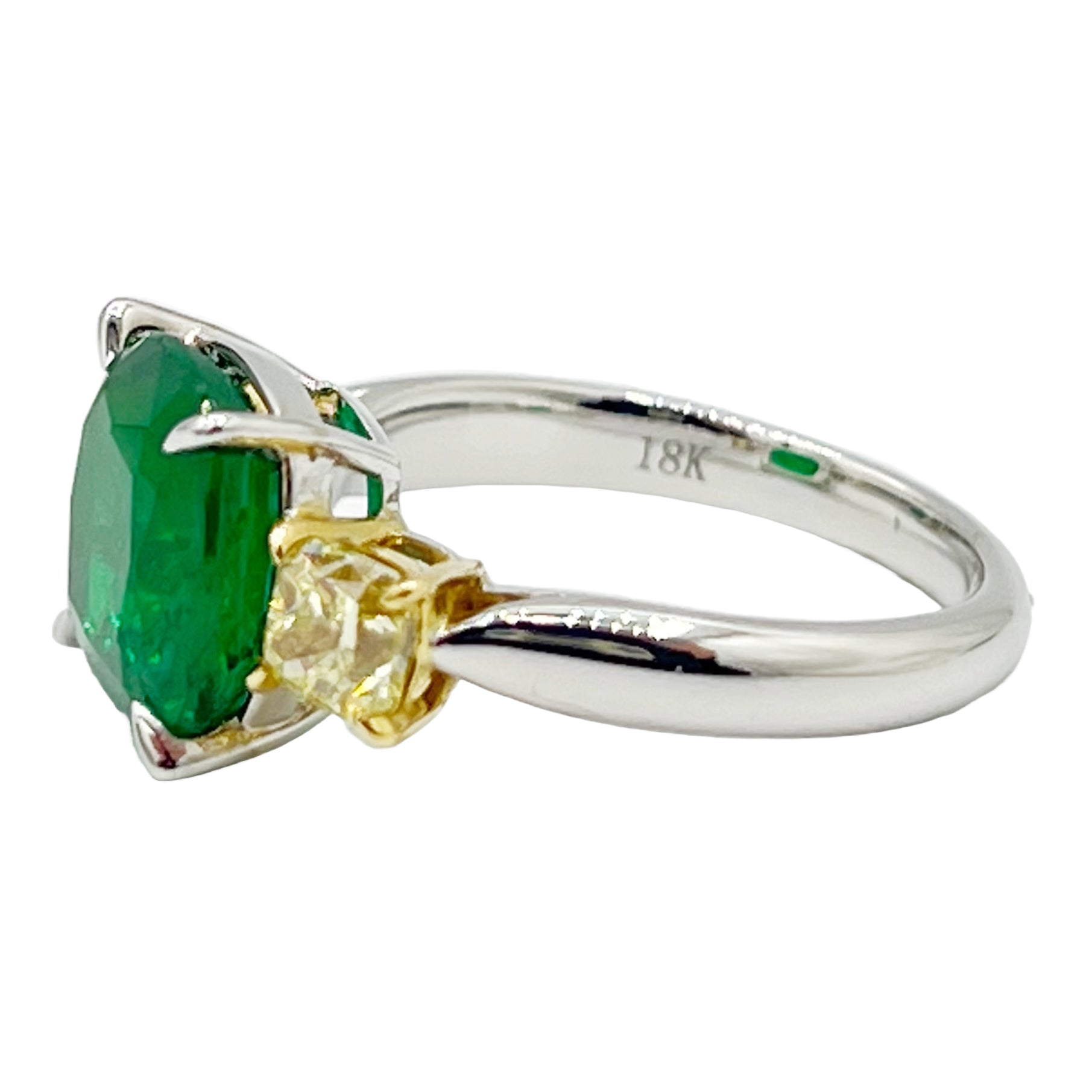 Handmade 18K White Gold Emerald Ring, 3.6ct