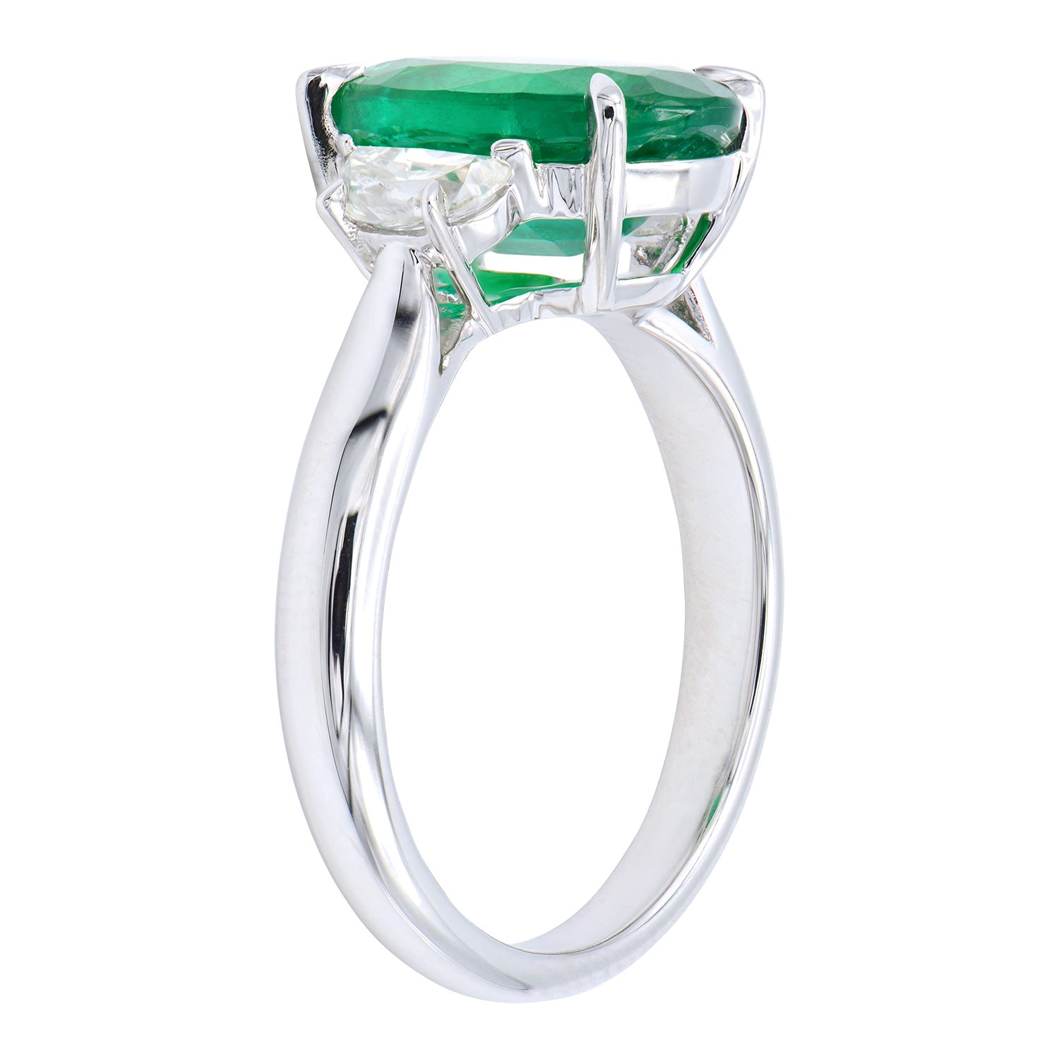 Handmade 18K White Gold Green Emerald Ring, 3.3ct