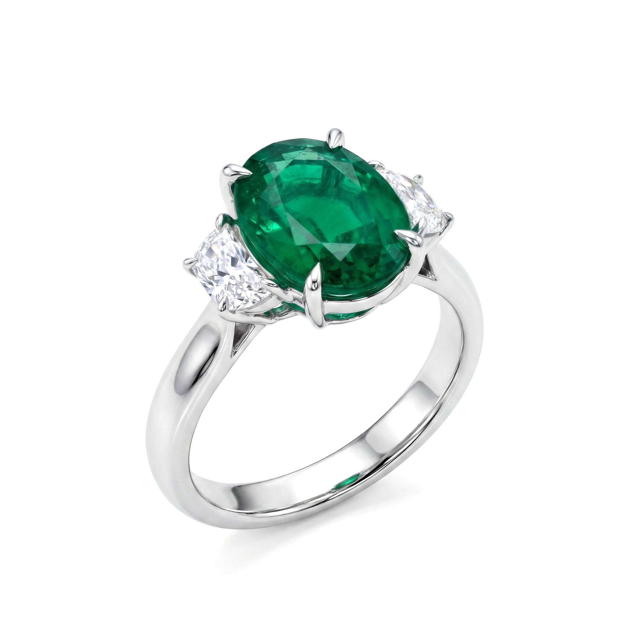 Handmade 18K White Gold Green Emerald Ring, 3.3ct