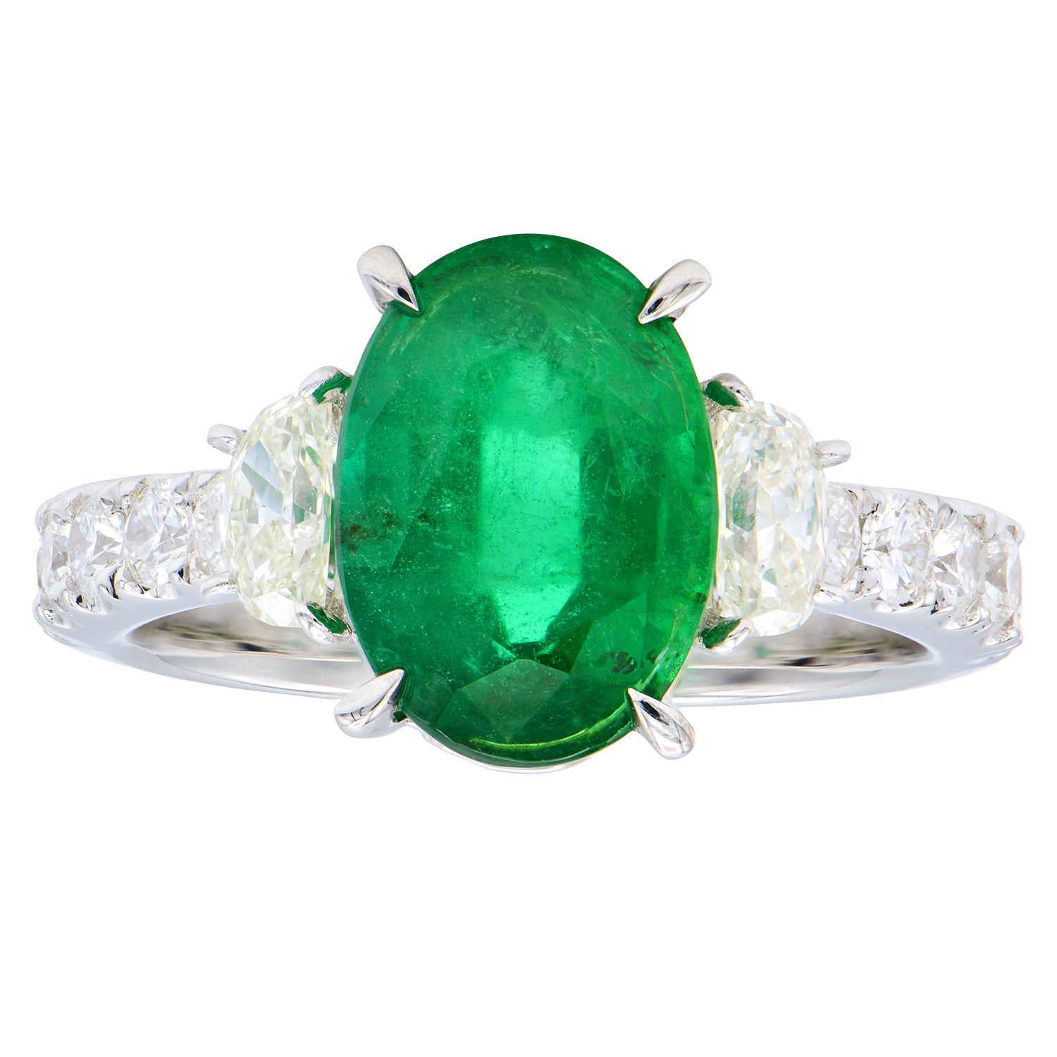 ER054603 - Ring 18KW/5.0G EMER-3.13CT 2HM-0.43CT 10RD-0.47CT