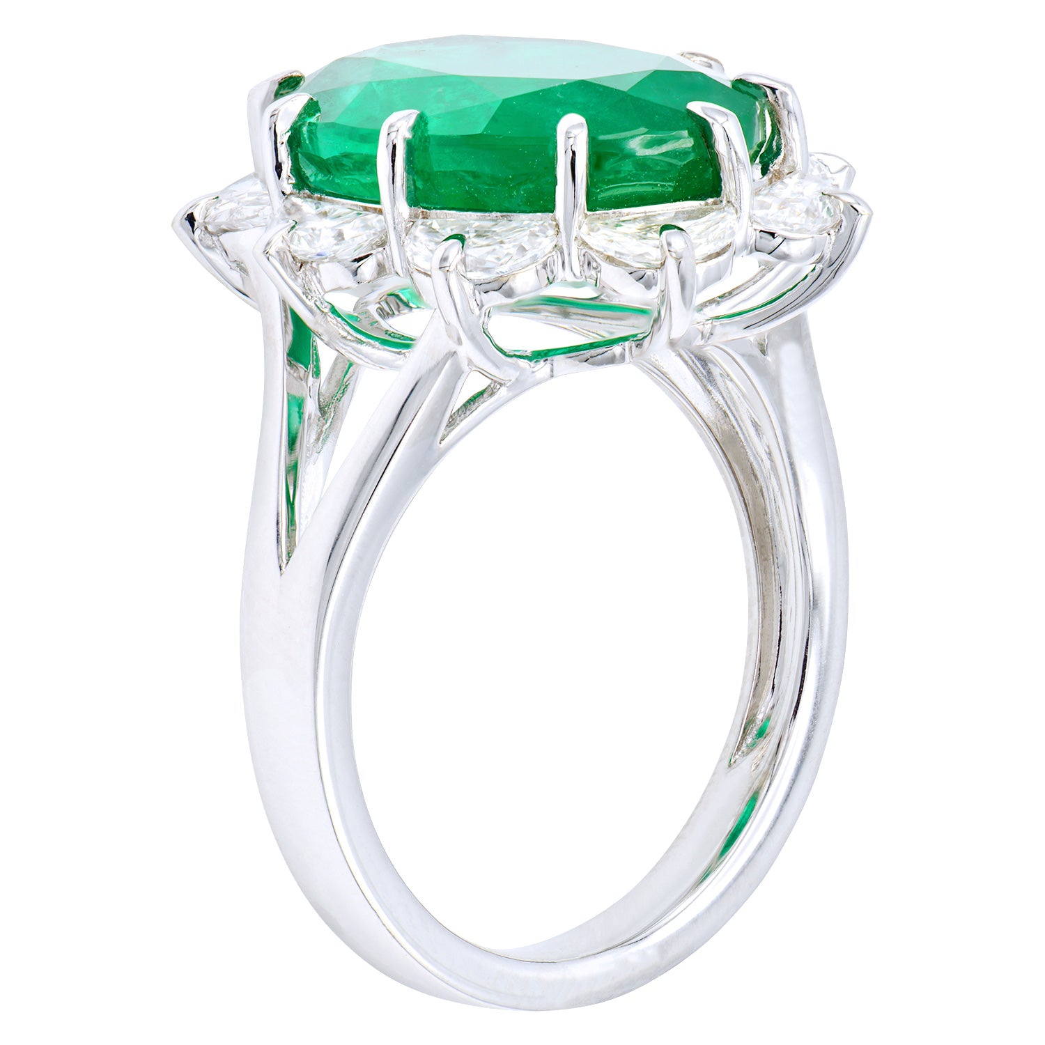 Handmade 18K White Gold Green Emerald Ring, 6.62ct