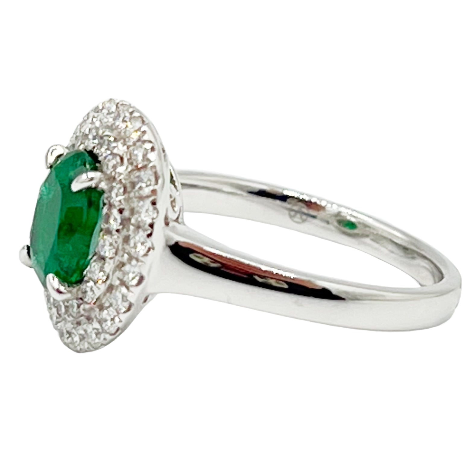 Handmade 18K White Gold Green Emerald Ring, 0.98ct