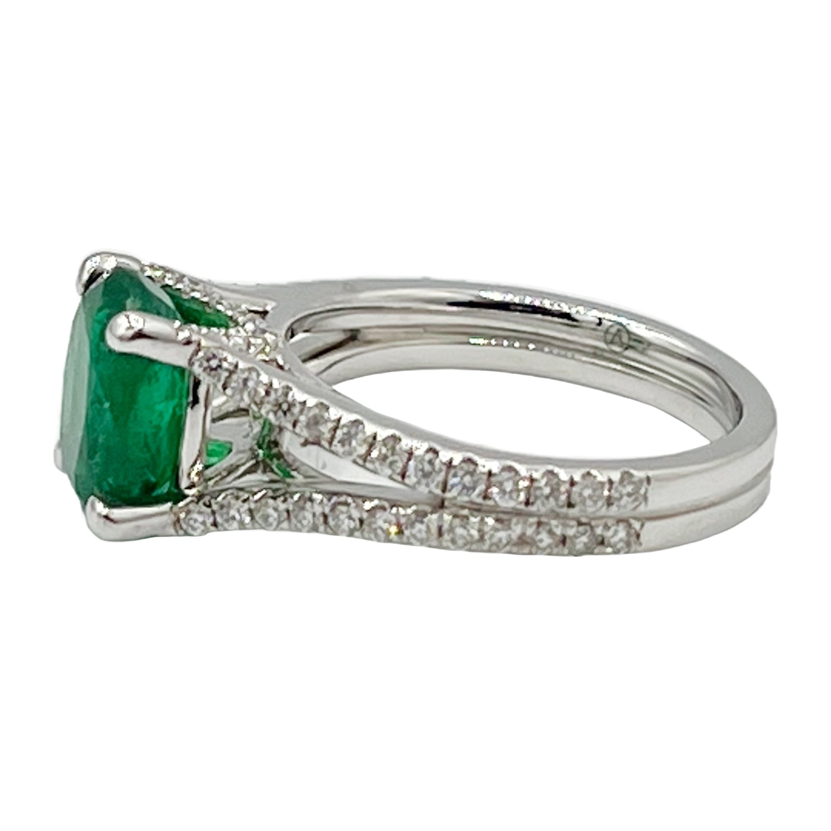 Handmade 18K White Gold Emerald Split Shank Ring, 2.65ct