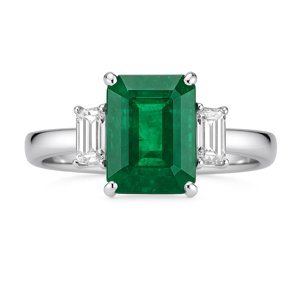 ER054957 - Ring 18KW/4.0G 1EMER-1.79CT 2ED-0.61CT