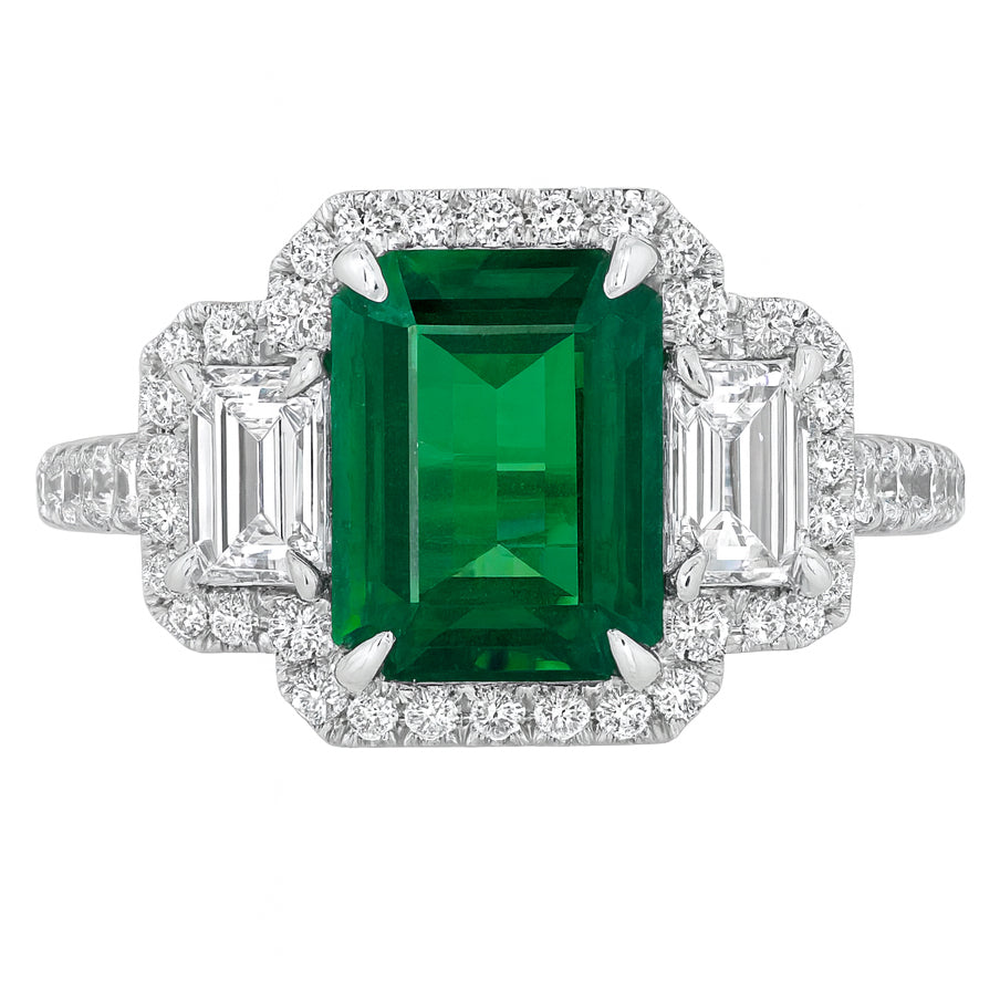 Handmade 18K White Gold Green Emerald Ring, 2.14ct