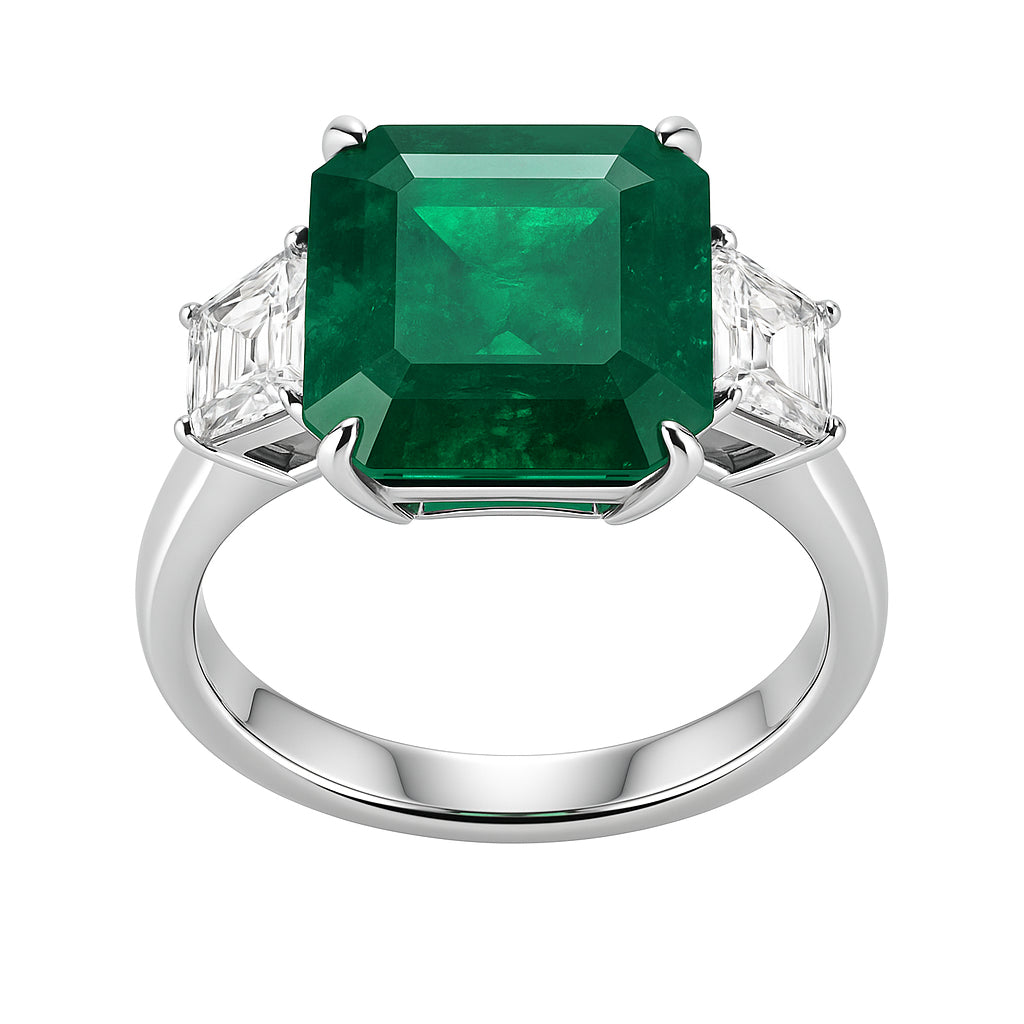 ER055346 - Ring 18KW3.9G 1EMER-5.45CT 2EC-1.01CT