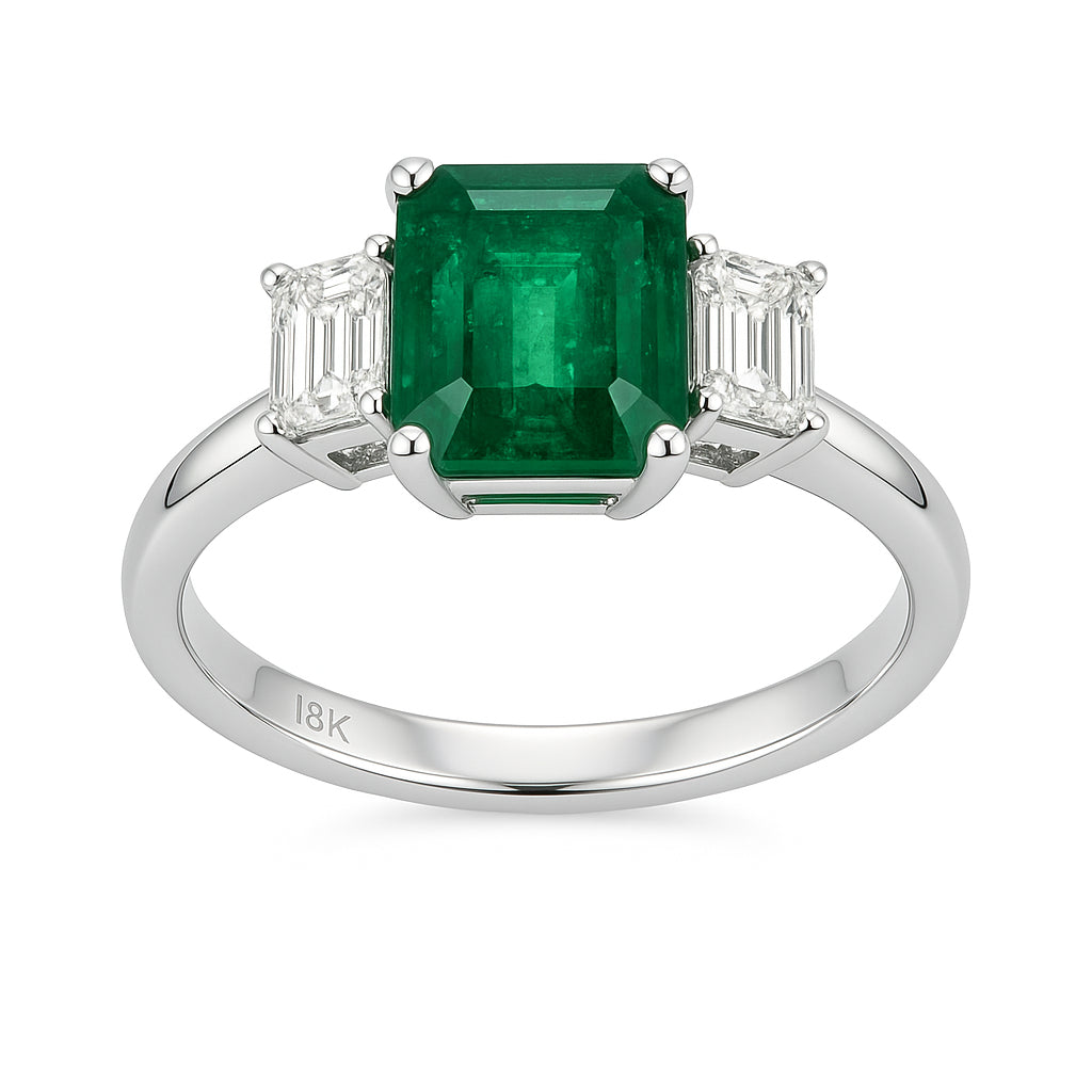 ER055613 - Ring 18KW/3.3G 1EMER-1.84CT 2EC-0.65CT