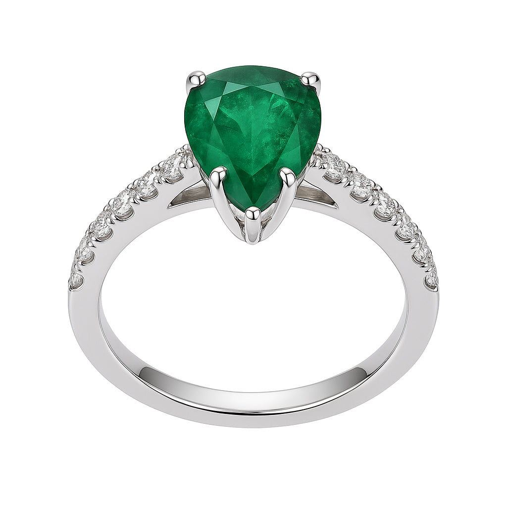 ER055750 - Ring 18KW/3.5G 1EMER-1.91CT 14RD-0.31CT