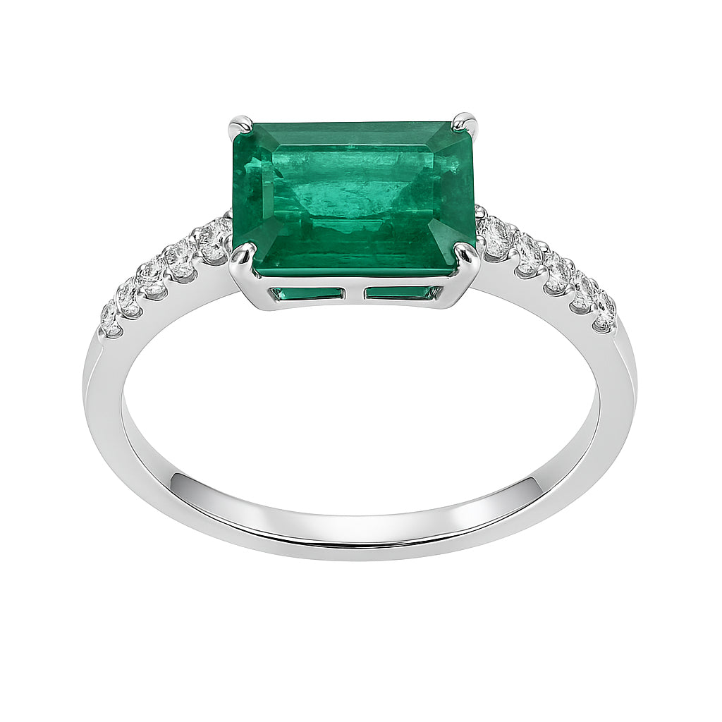 ER055822 - Ring 18KW/2.6G 1EMER-1.74CT 12RD-0.18CT