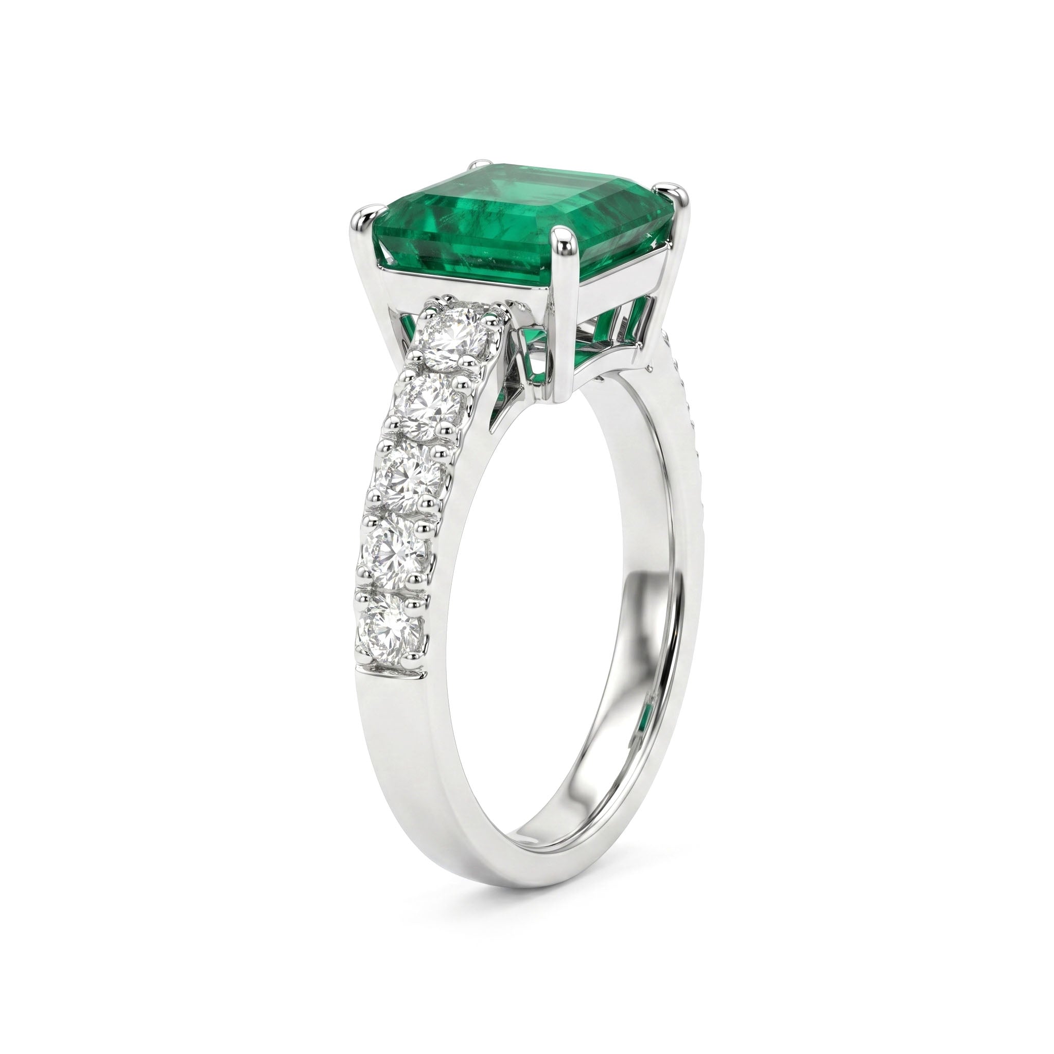 Handmade 18K White Gold Emerald Ring, 3.54ct