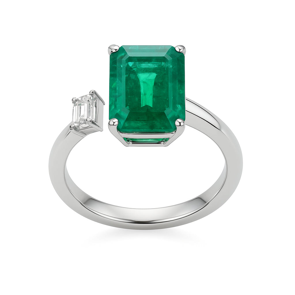 ER055834 - Ring 18KW/3.8G 1EMER-2.75CT 1SIDE-0.23CT