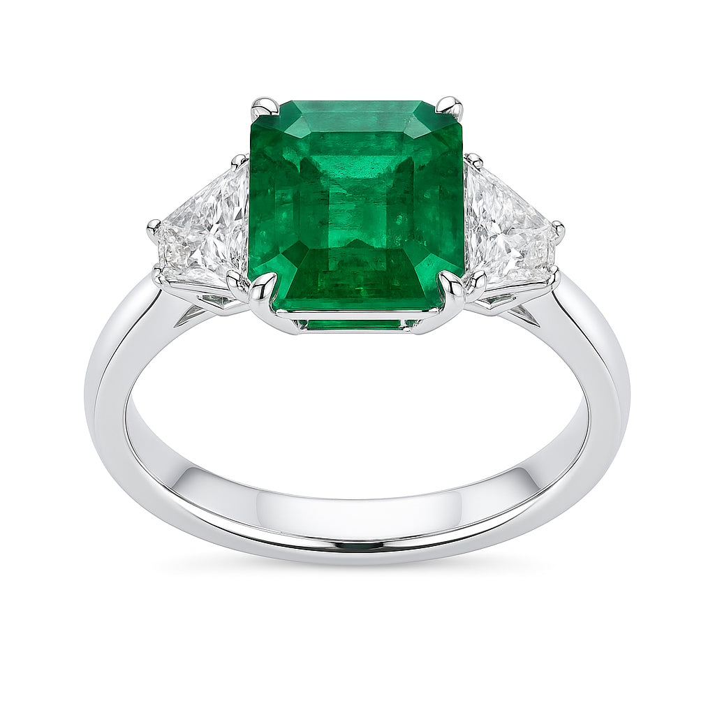 ER056242 - Ring 18KW/3.8G 1EMER-3.31CT 2TRAP-0.75CT