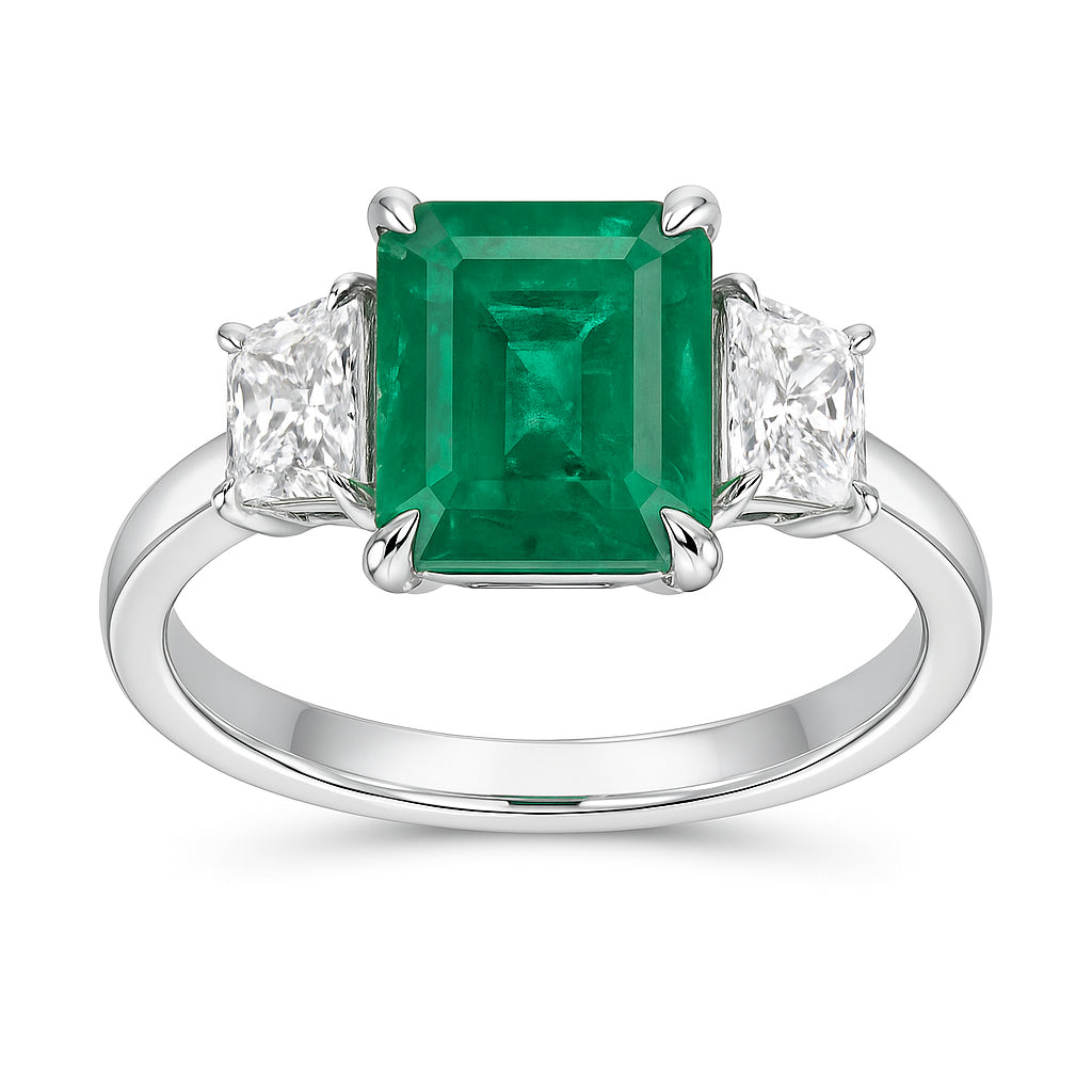 ER056249 - Ring 18KW/3.8G 1EMER-2.55CT 2EC-0.81CT