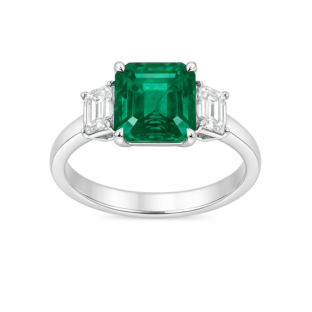 ER056251 - Ring 18KW/3.7G 1EMER-2.22CT 2SIDES-0.77CT