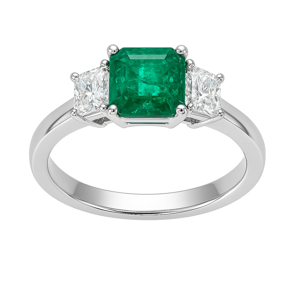 ER056282 - Ring 18KW/3.9G 1EMER-1.64CT 2RD-1.01CT