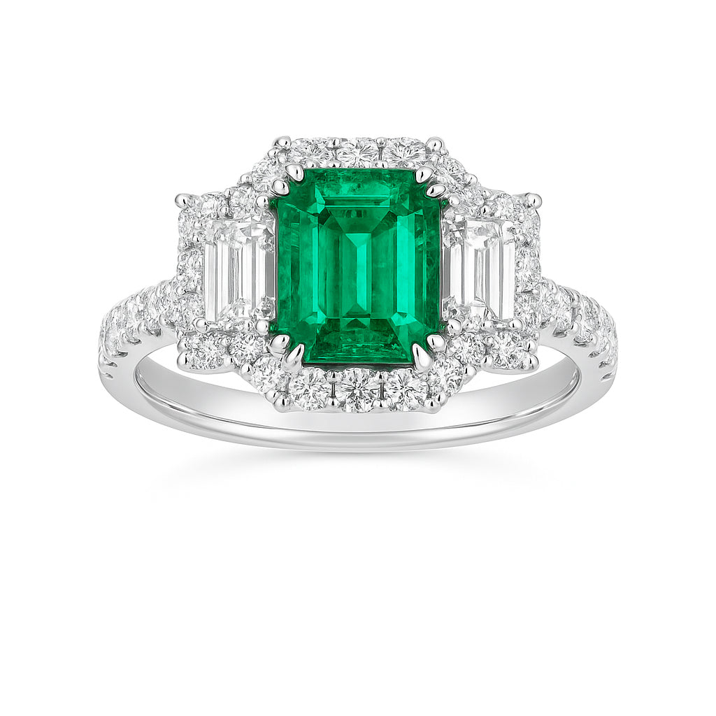 ER056501 - Ring 18KW/3.8G 1EMER-0.82CT 2EC-0.65CT 34RD-0.51CT