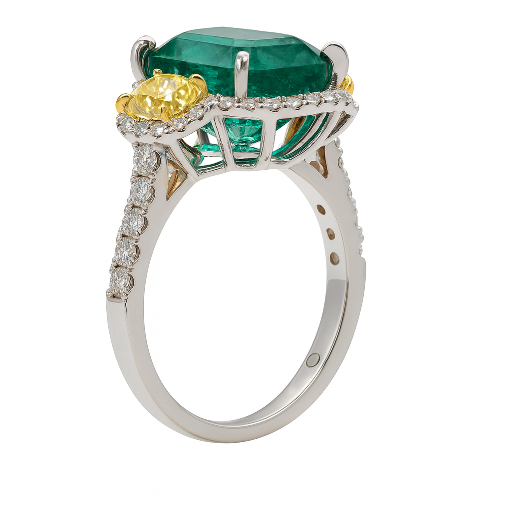 Handmade 18K White Gold Emerald Diamond Ring, 4.35ct