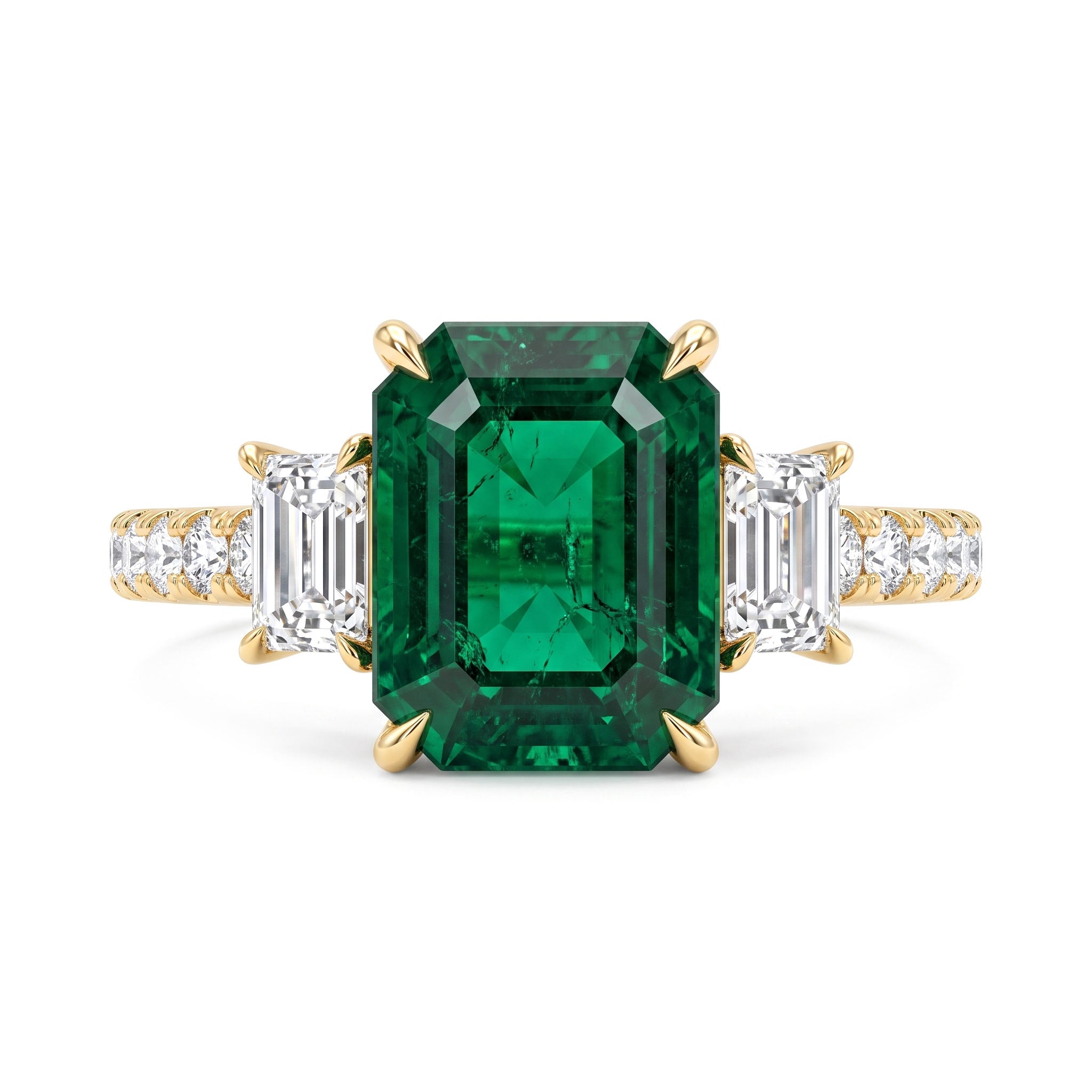 ER057029Y - Ring 18KY/2.9G 1EMER-1.62CT 2DIA-0.32CT 10RD-0.28CT
