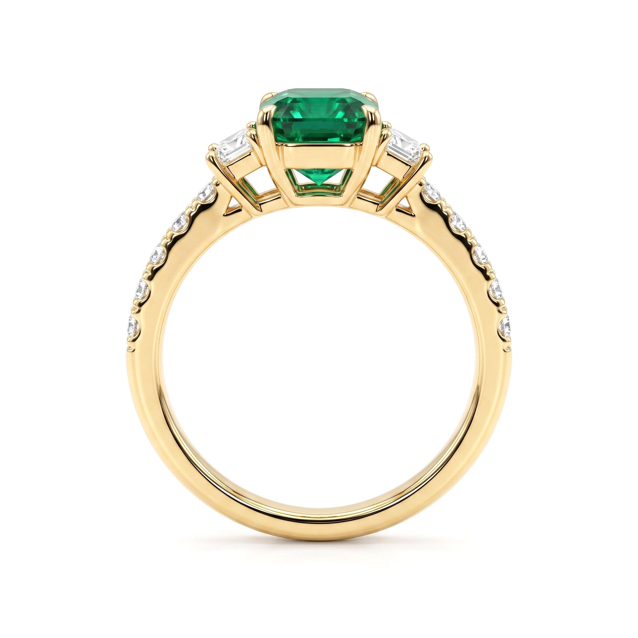 ER057029Y - Ring 18KY/2.9G 1EMER-1.62CT 2DIA-0.32CT 10RD-0.28CT